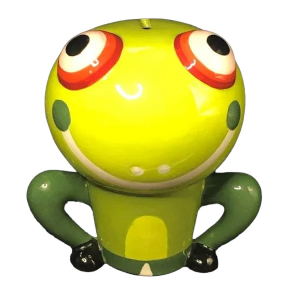 💕 SOLD 💕 Weird Wonderful Frog Toad BANK w/ Stopper Ceramic Big Head 6.75" tall